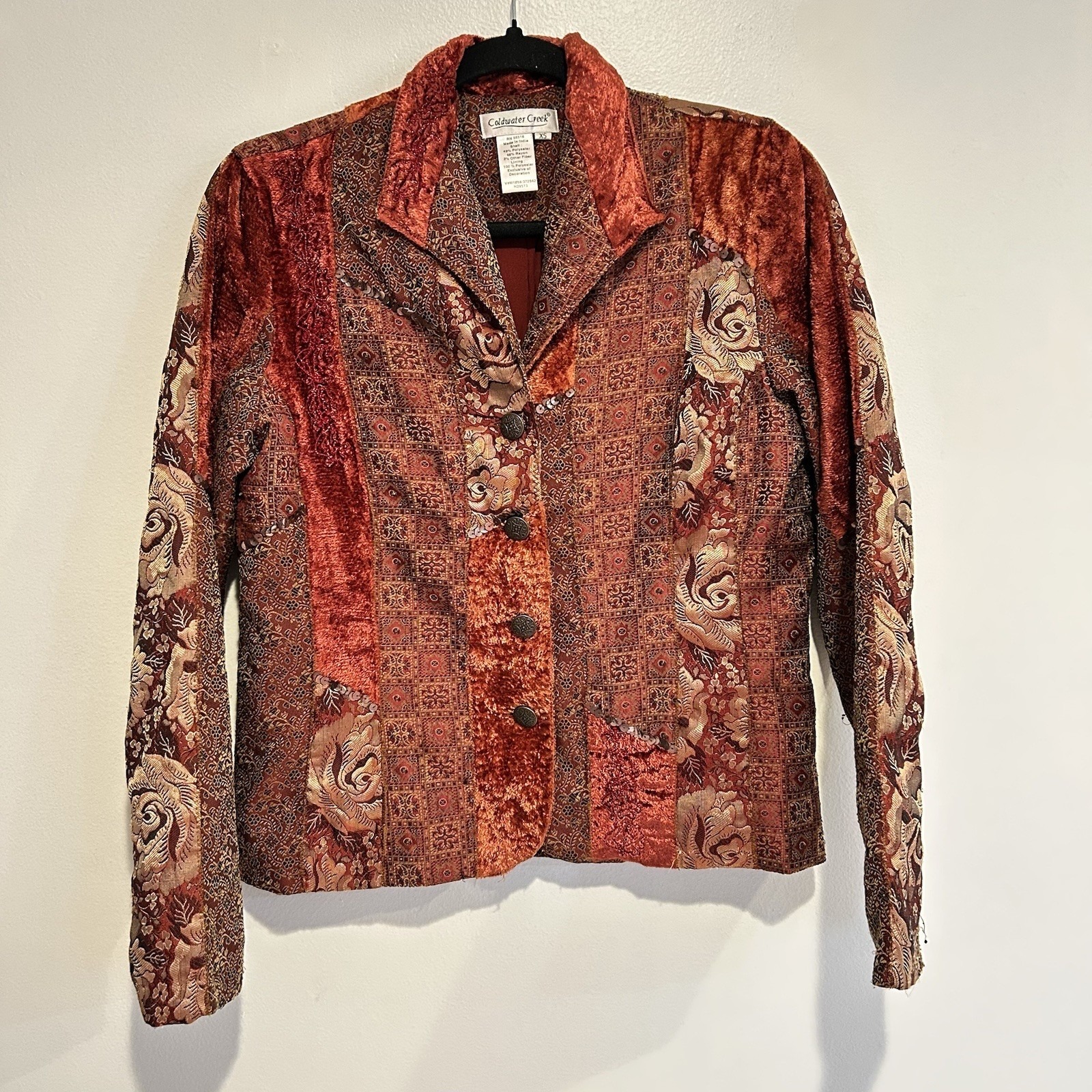 Boho Festival Rodeo Western Coldwater Creek Patchwork Paisley Blazer Jacket Xs